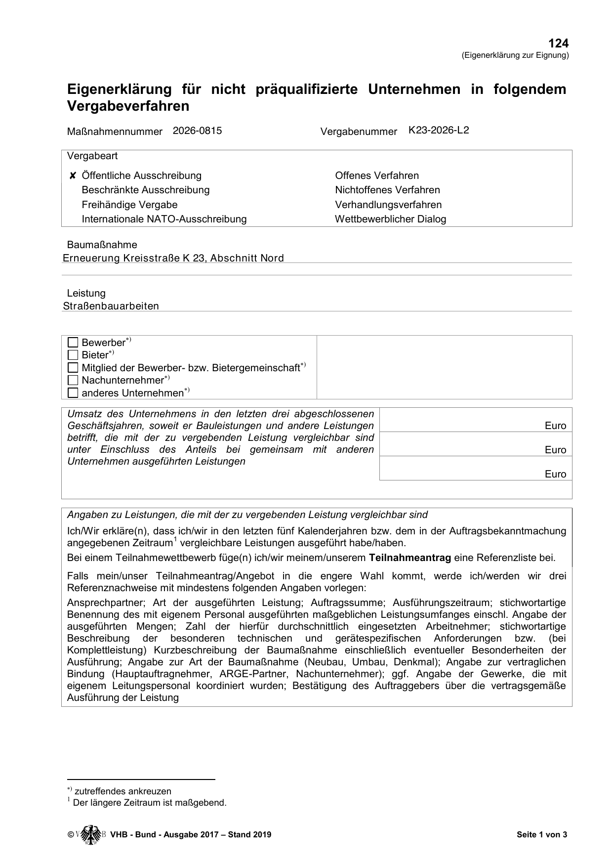 Das Formblatt mit Beispielwerten ausgefüllt