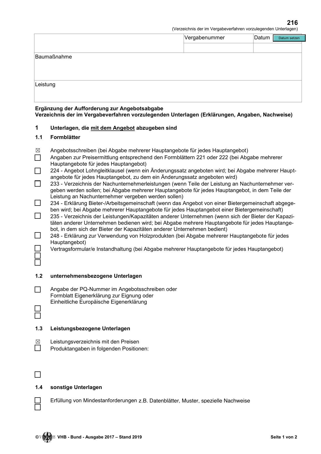 Das amtliche Formblatt im Original