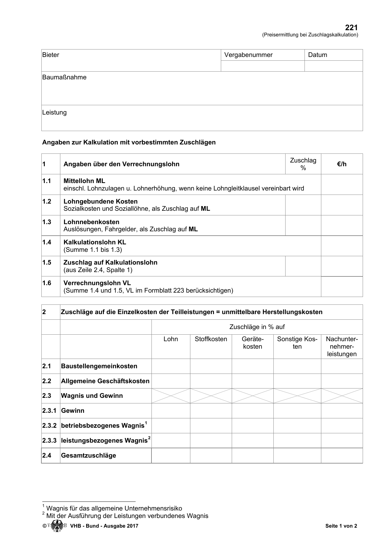Das amtliche Formblatt im Original