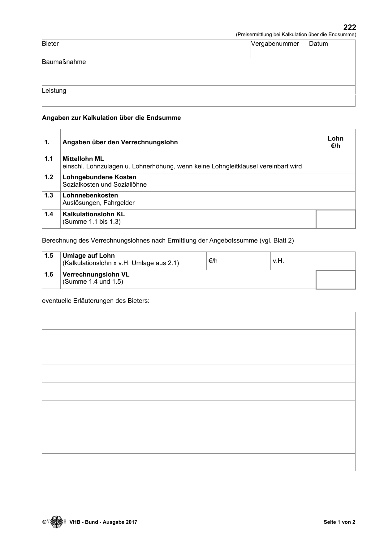 Das amtliche Formblatt im Original
