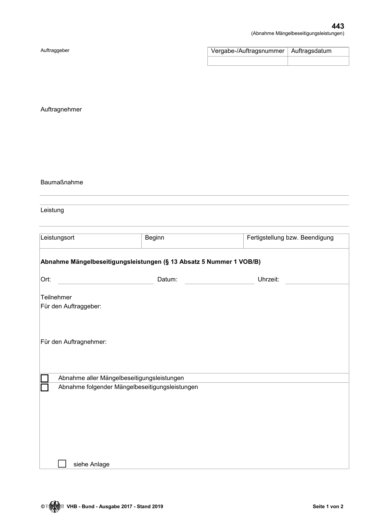 Das amtliche Formblatt im Original