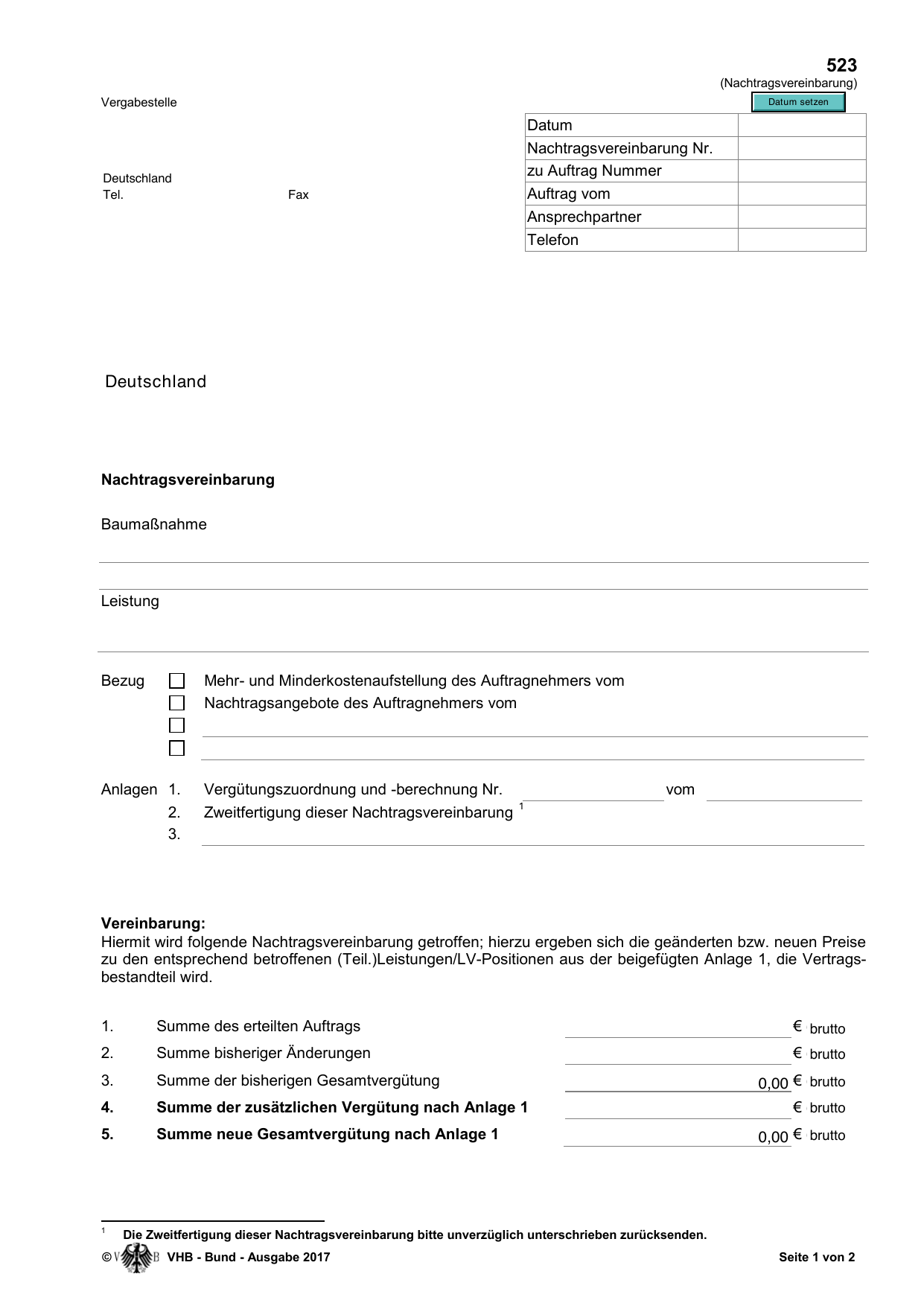 Das amtliche Formblatt im Original